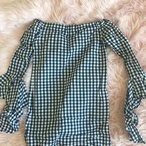 gingham off the shoulders dress